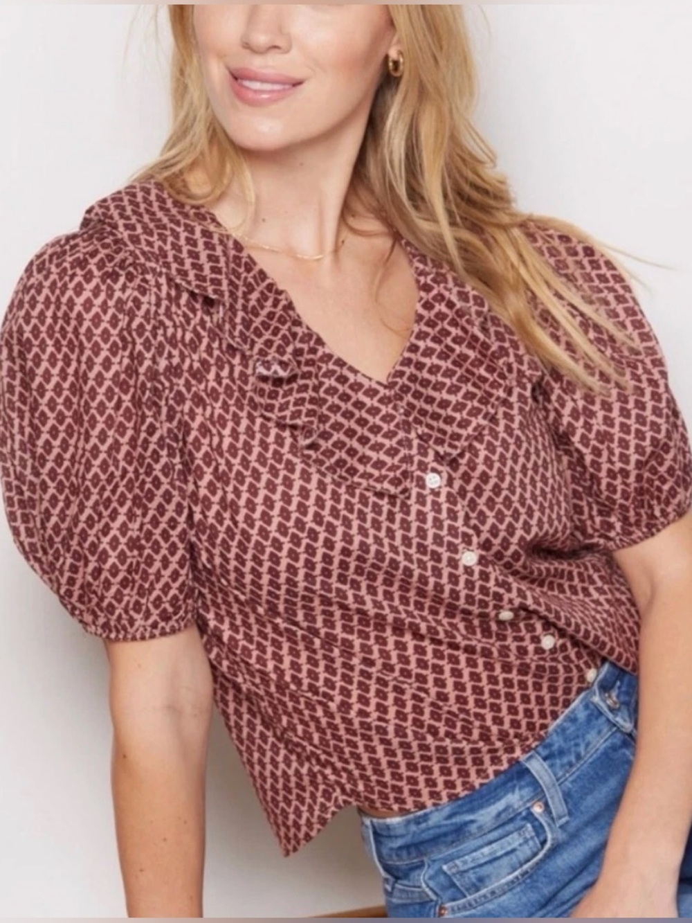 Birds Of Paradis By Trovata Ruffled Cotton Blouse